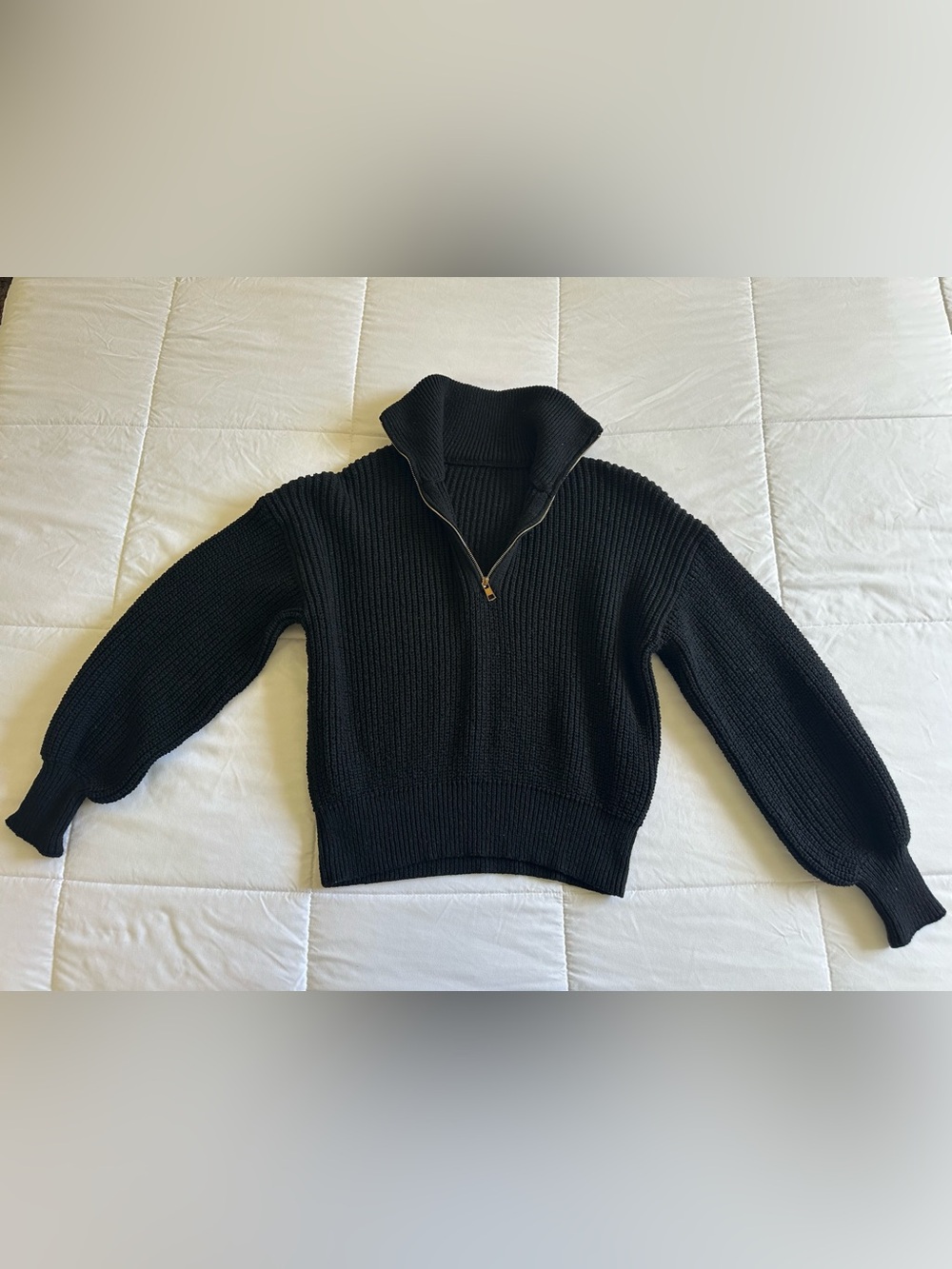 Black Half-Zip Ribbed Knit Sweater